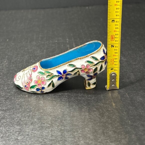 Vintage Cloisonne Shoe Heel Figurine Enamel Gold Embellished Floral Design - Picture 6 of 7